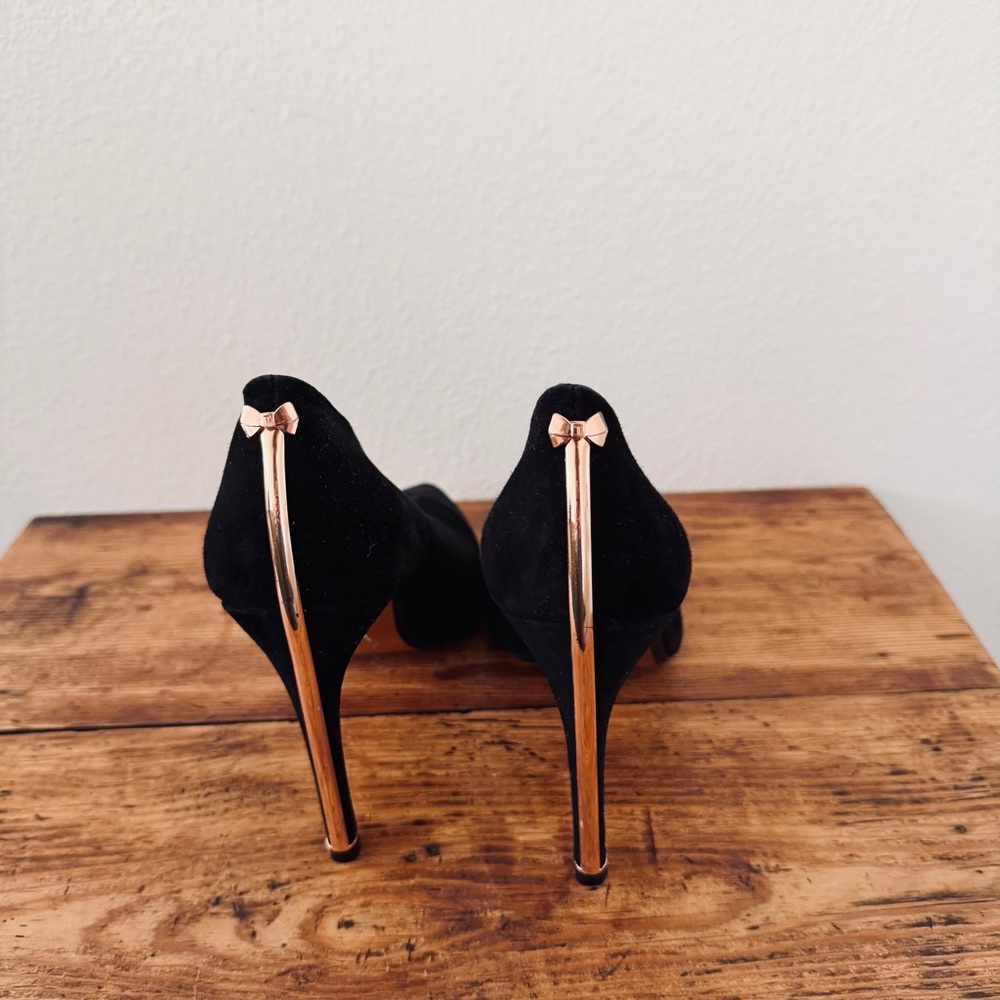 Ted Baker Black Suede Gold Bow Heels